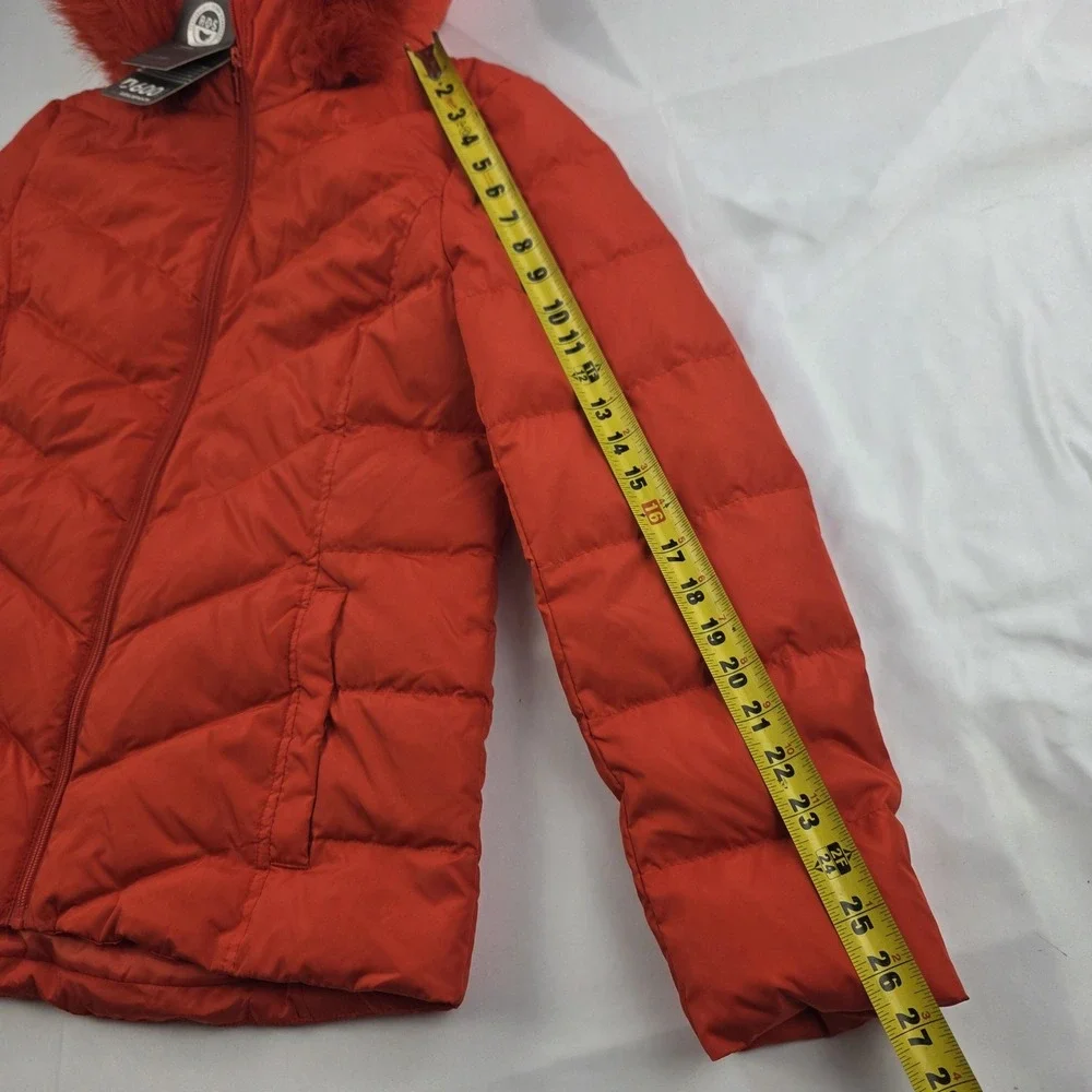 Lands' End Jacket Kids 10-12 Orange Down Puffer Hood Faux Fur Trim 600 Fill
